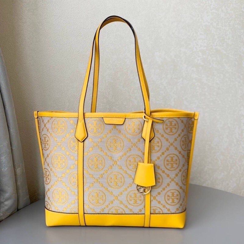 Tory Burch Perry T Monogram Triple-Compartment Tote Goldfinch
