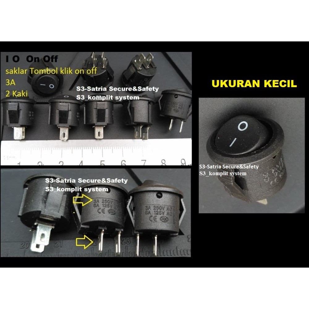 Switch Saklar I O 3A Tombol On Off Rocker Bulat kecil 2 pin kaki