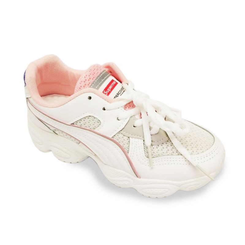 SEPATU SNEAKERS WANITA TERBARU-Putih strip pink