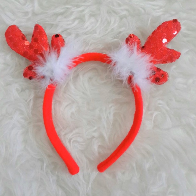 Bando Karakter Rusa Natal Merah Blink Glitter Manik Bling Merry Christmas Rudolph