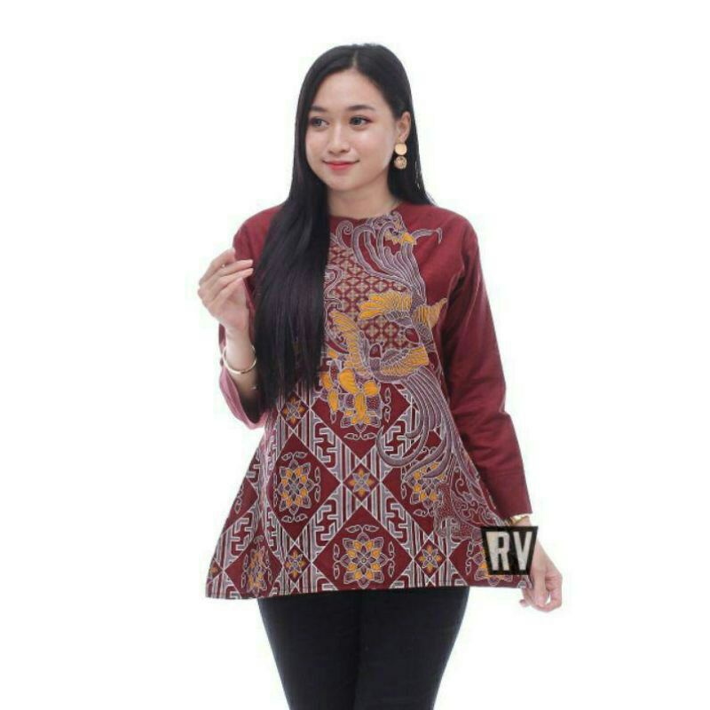 Baju couple keluarga terbaru//Batik Couple Keluarga Modern Sania Ruffle Ori Ndoro Jowi Dnt//baju atasan wanita seragam terlaris motif kenari merah-Blouse