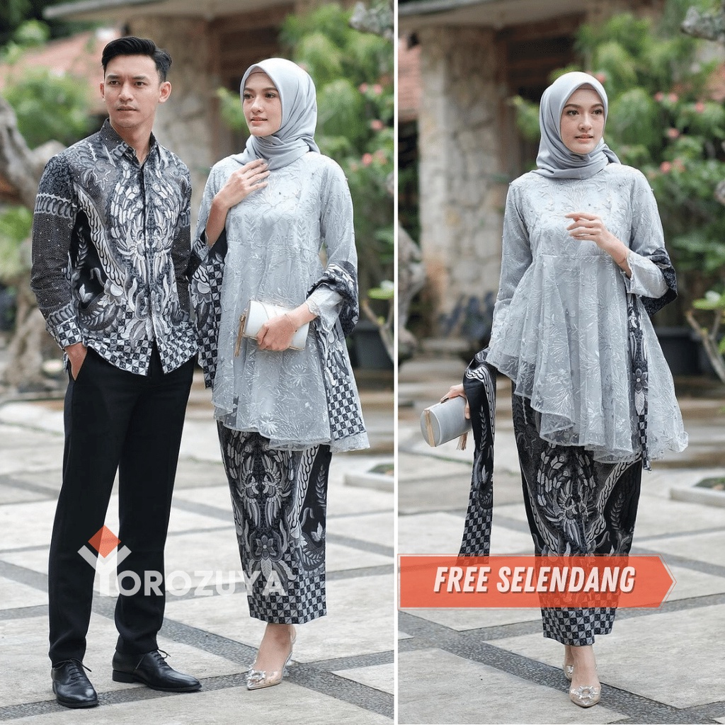 Batik Couple Kebaya Tunangan Modern Brukat Terbaru 2021 Pasangan Baju Batik Couple Suami Istri Kebay