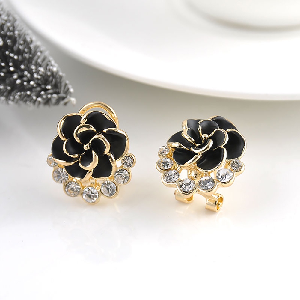 Hu Hu Hu Hu Hu Alat Bantu Pasang Kacamata♡ Anting Tusuk Motif Bunga Mawar Hias Berlian Imitasi Lucu Untuk Wanita