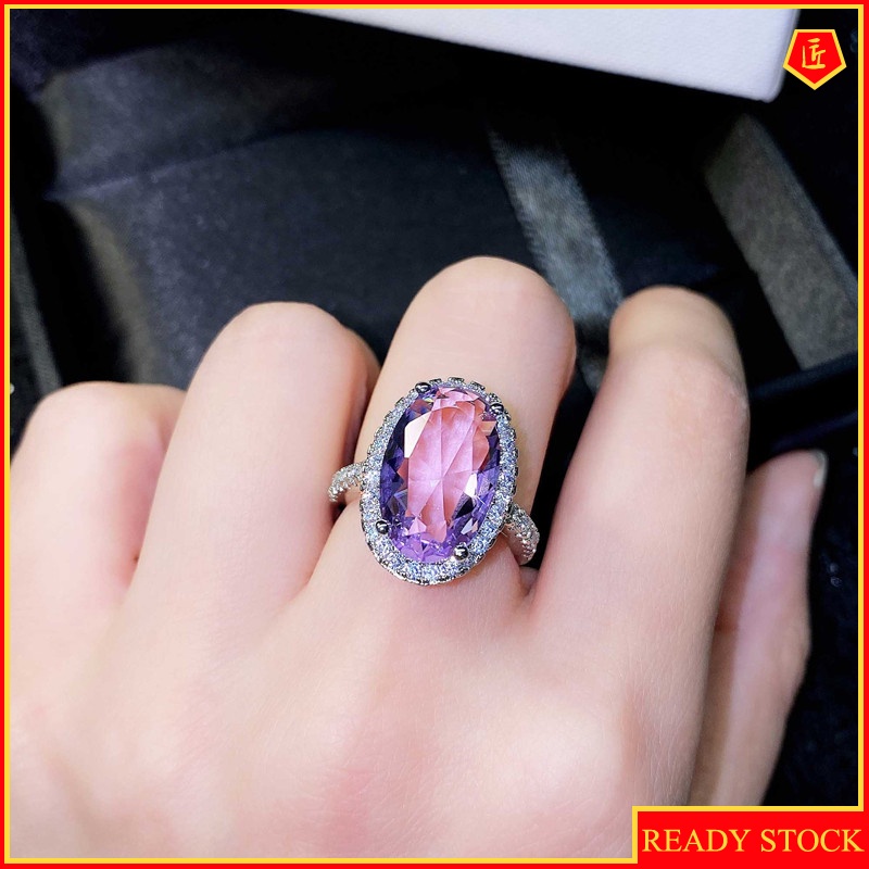 [Ready Stock]Natural Amethyst Micro-Inlaid Diamond Ring