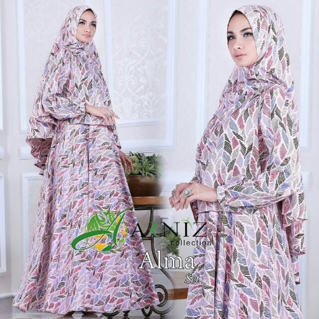 Gamis motif daun alma set syari by arniz original