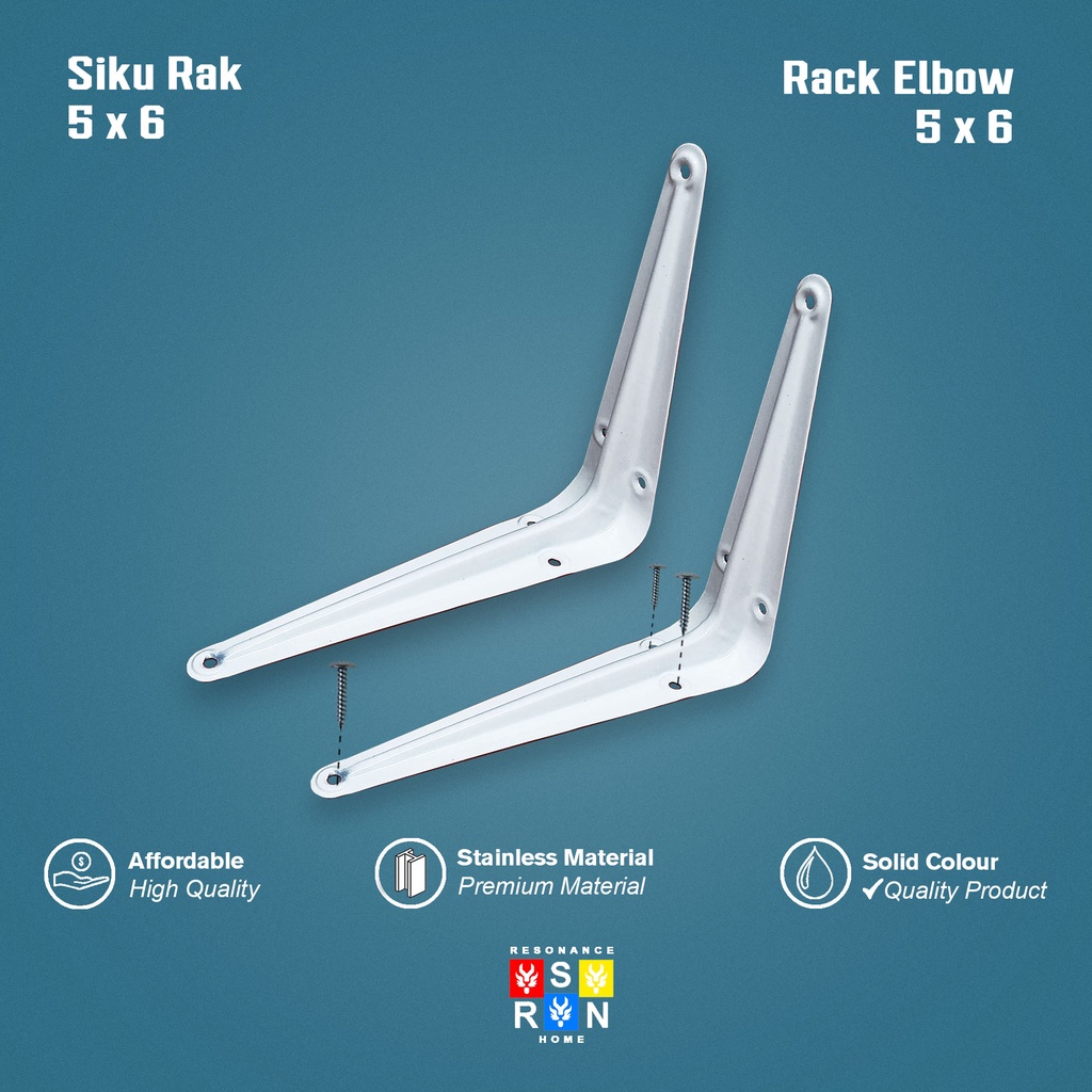 Siku Rak Besi L Putih Uk. 5x6 Inch l Shelf Bracket l Penyangga Ambalan Resonance Home