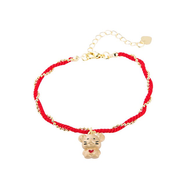 LRC Gelang Fashion Red Red Rope Woven Adjustable Mouse Zodiac Transfer Bead Bracelet D95366