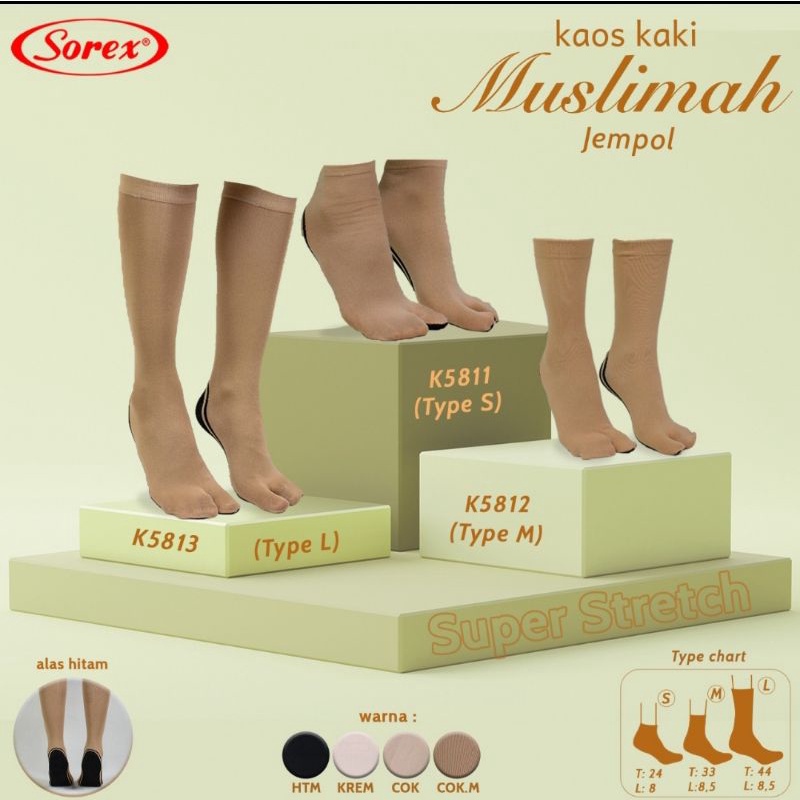 Kaos kaki muslimah jempol Sorex K 5811 - 5812 - 5813