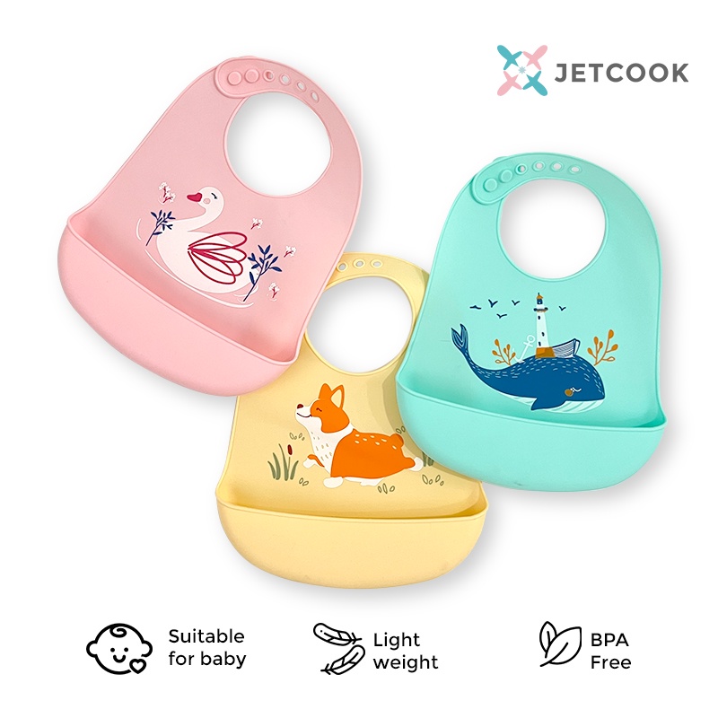 JetCook Baby Bib Premium Quality / Celemek Makan Bayi / Baby Bib Slaber Burb Bahan Tebal dengan Kantung Anti Tumpah BPA Free