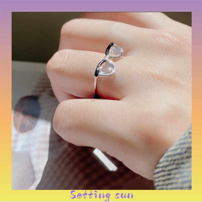 Cincin Model Terbuka Desain Kacamata Enamel Adjustable Untuk Wanita TN