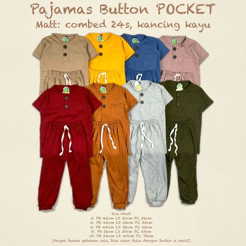 PAJAMAS BUTTON POCKET by PINEAPPLE / SET ANAK UNISEX