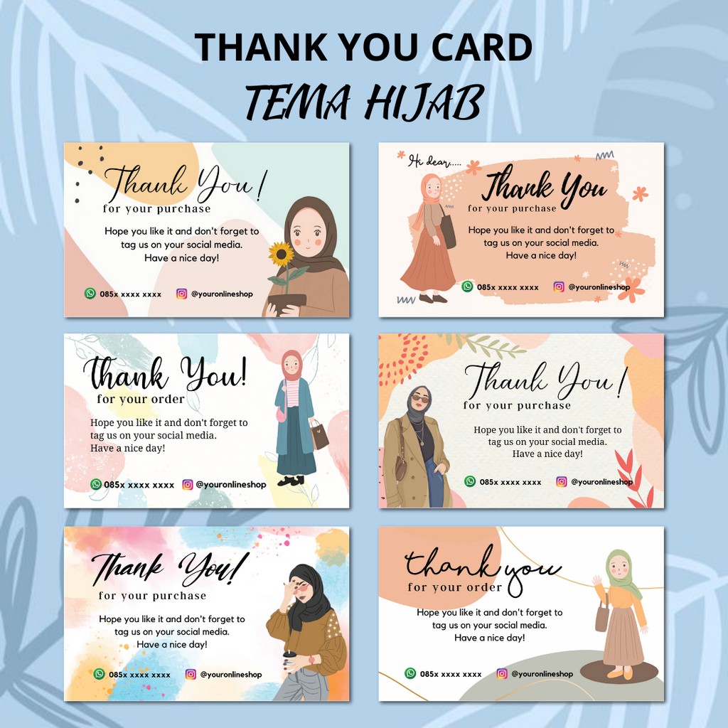 (Isi 100 pcs) Thank You Edisi Hijab / Greeting card / Kartu ucapan olshop / Thanks card custom