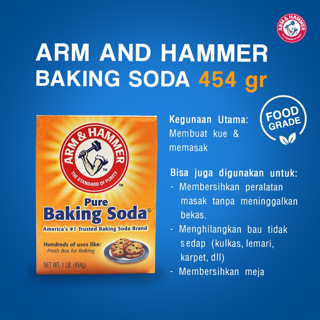 Arm &amp; Hammer Pure Baking Soda 454gr Bahan Pengembang Natrium Bikarbonat Original USA