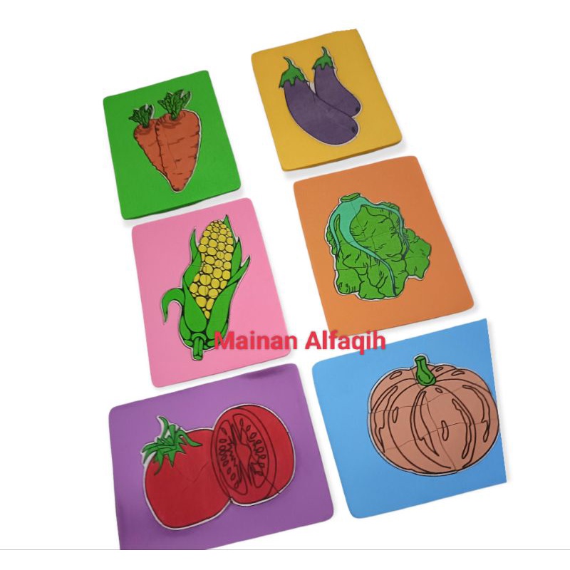 MAINAN EDUKASI ANAK / APE TK PAUD / PUZZLE SAYUR 6 PCS /PUZZLE KAYU