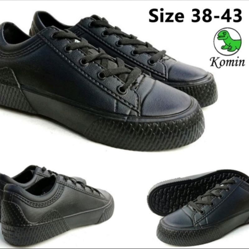 Sepatu Sneakers cewek-cowok Komin / att Hitam uk 36-43 (Bisa Untuk Sekolah)