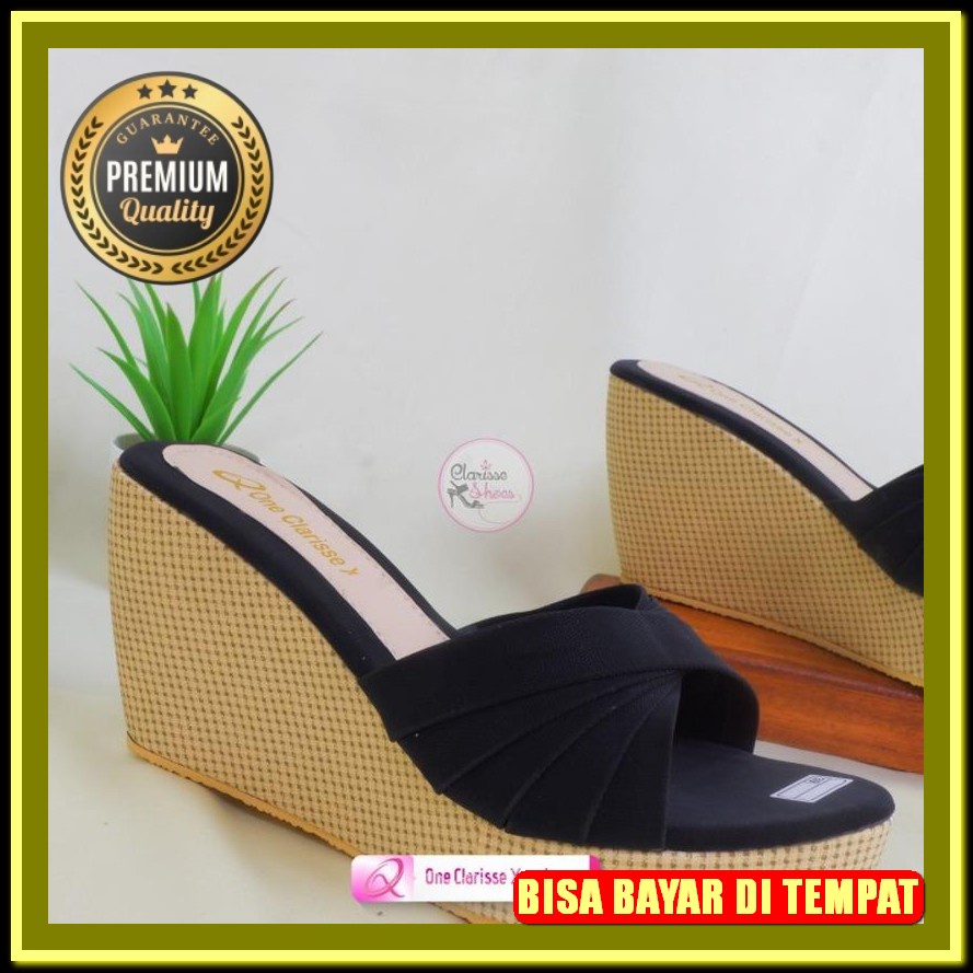 Sepatu Sandal Wanita Wedges  Wanita Import Tinggi Wedges Modern Ala Korea Sandal Wedges Jh51 Hitam M