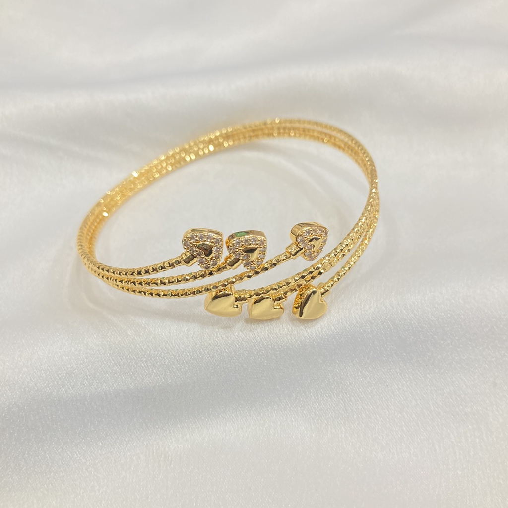 Gelang Cuff Wanita Flexible Motif Bunga Permata Lapis Emas Aksesoris Fashion GLE78