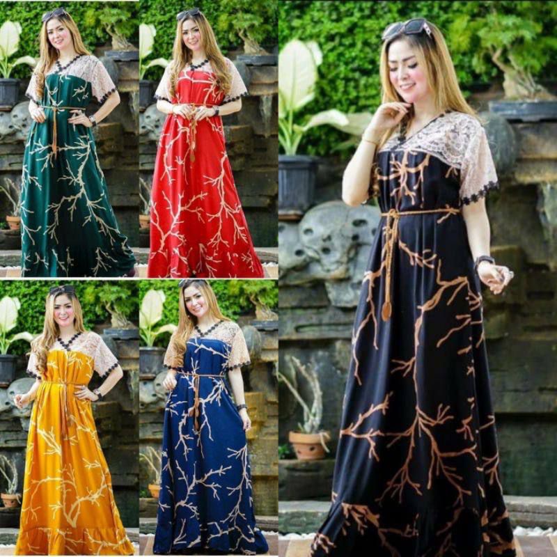 Daster Arab Busui Brokat Motif Akar - Daster renda Rayon grade A - Grosir daster Arab