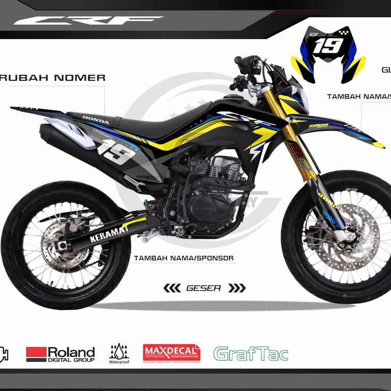 STICKER DECAL CRF150 L FULLBODY SUPERMOTO HITAM LIS KUNING