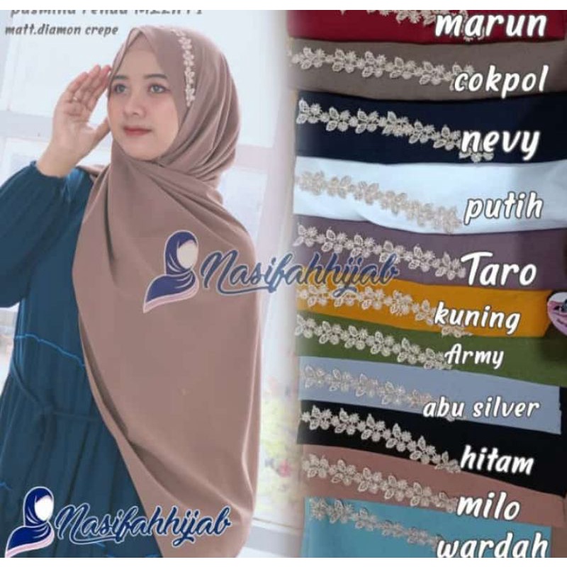 Jilbab Pasmina Babydl renda bunga peyet mutiara original