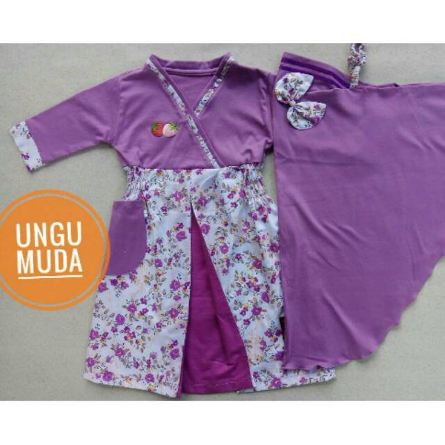 (SIZE 4) Puspa Gamis Anak - Model Plui - Ungu Muda