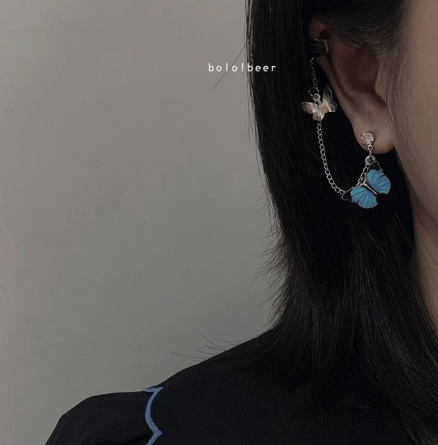 1Pcs Three-dimensional Butterfly Earrings for Women Korean Personality Ear Clip Integrated Tassel Chain Ear Jewelry