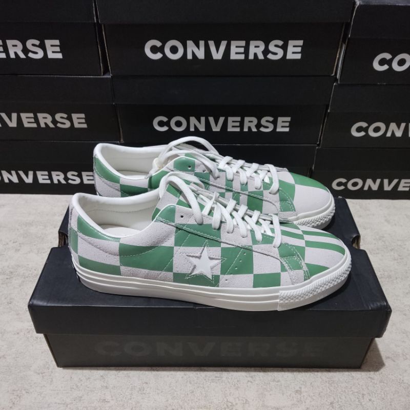 Converse One Star Ox Checkerboard Suede - White/Green Court