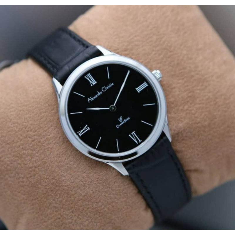 ORI GARANSI JAM TANGAN WANITA ALEXANDRE CHRISTIE CEWEK SILVER BLACK KULIT ALEXANDER CRISTIE AC 8478