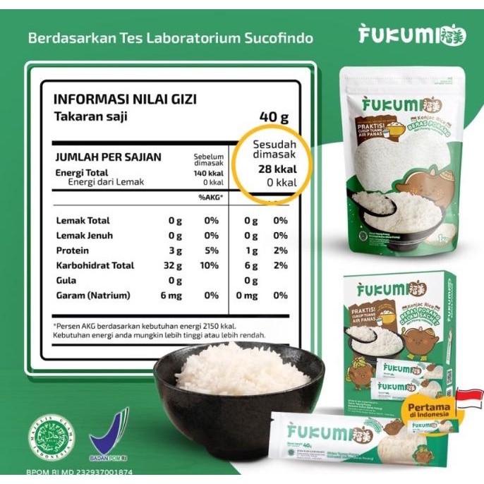 

FUKUMI Beras Porang Pouch 1 Kg Shirataki Konjac Rice beras diet kalori