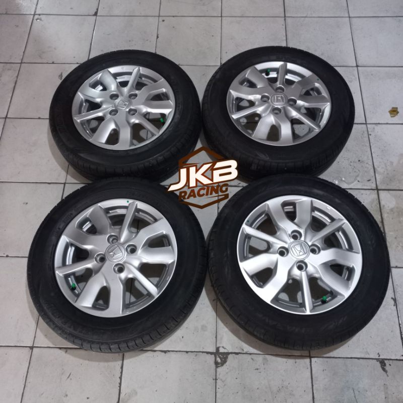 VELG MOBIL BEKAS STANDAR OEM BRIO SATYA R14 PCD 4X100 + BAN 175-65 R14 DUNLOP