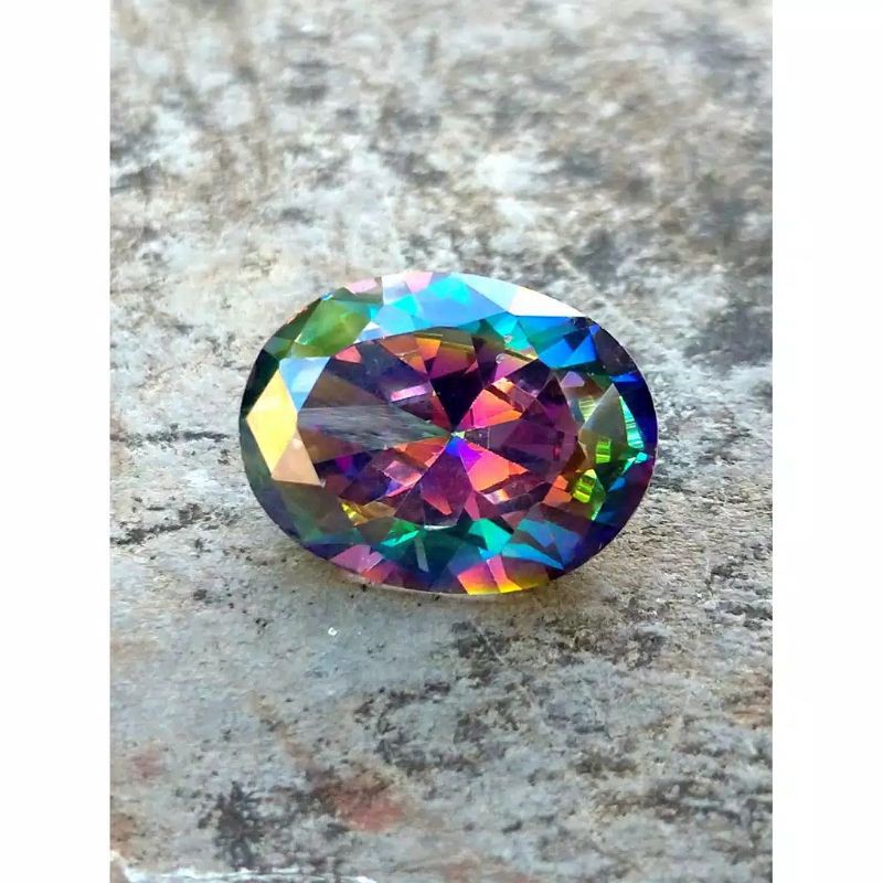 BATU PERMATA KECUBUNG PELANGI MISTIQ QUARTZ CUTTING DIAMOND DIMENSI 14X10 MM