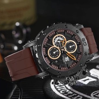 T5 H3865 JAM TANGAN PRIA BLACK BRWON ORIGINAL