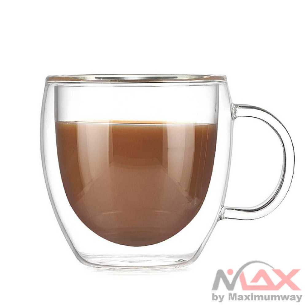 Cangkir Mug Kopi Dinding Ganda Anti tangan melepuh Anti Panas Double-Wall Glass Round 160ml cangkir beling kaca bening Glass Coffee Cup High Borosilicate with Hand Espresso Glass Cup Cup Hot Milk Cup Glassware Drinkware Tumbler Cups