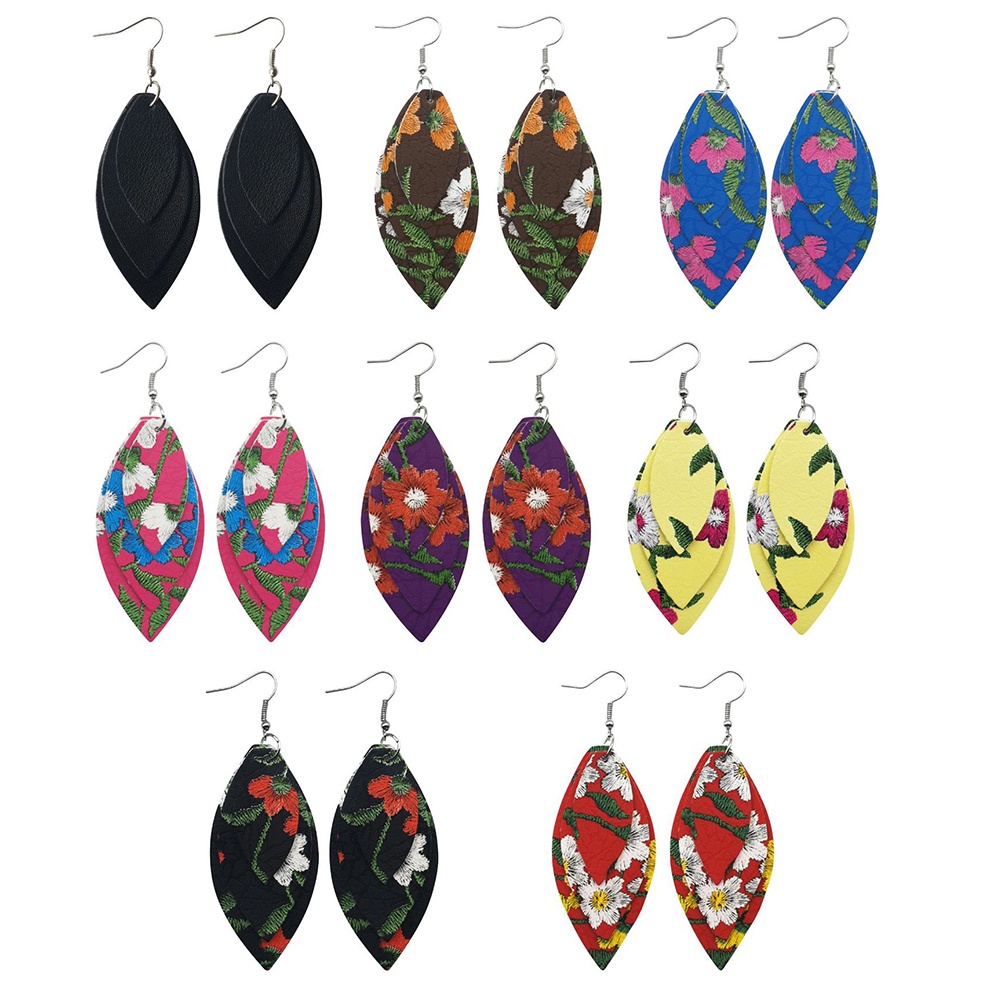 Hu Hu Hu Hu Hu Alat Bantu Pasang Kacamata♡ 8 Pasang Anting Kait Gantung Wanita Desain Print Bungadaunglitter Untuk Hadiah