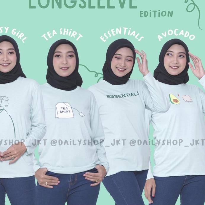 ➺ KAOS PANJANG SAGE GREEN LONGSLEEVE OVERSIZE | BAJU TSHIRT TUMBLR TEE MATCHA MINT HIJAU KATUN ✥