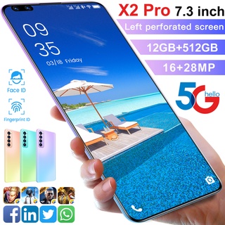 【Free headset + COD】4G lte 5G Mobile Phone Smart Phone X2pro ram 12/512GB Large Screen 7.3 Inci Face Recognition 4 256GB 8GB 16MP Dual SIM HD 4G