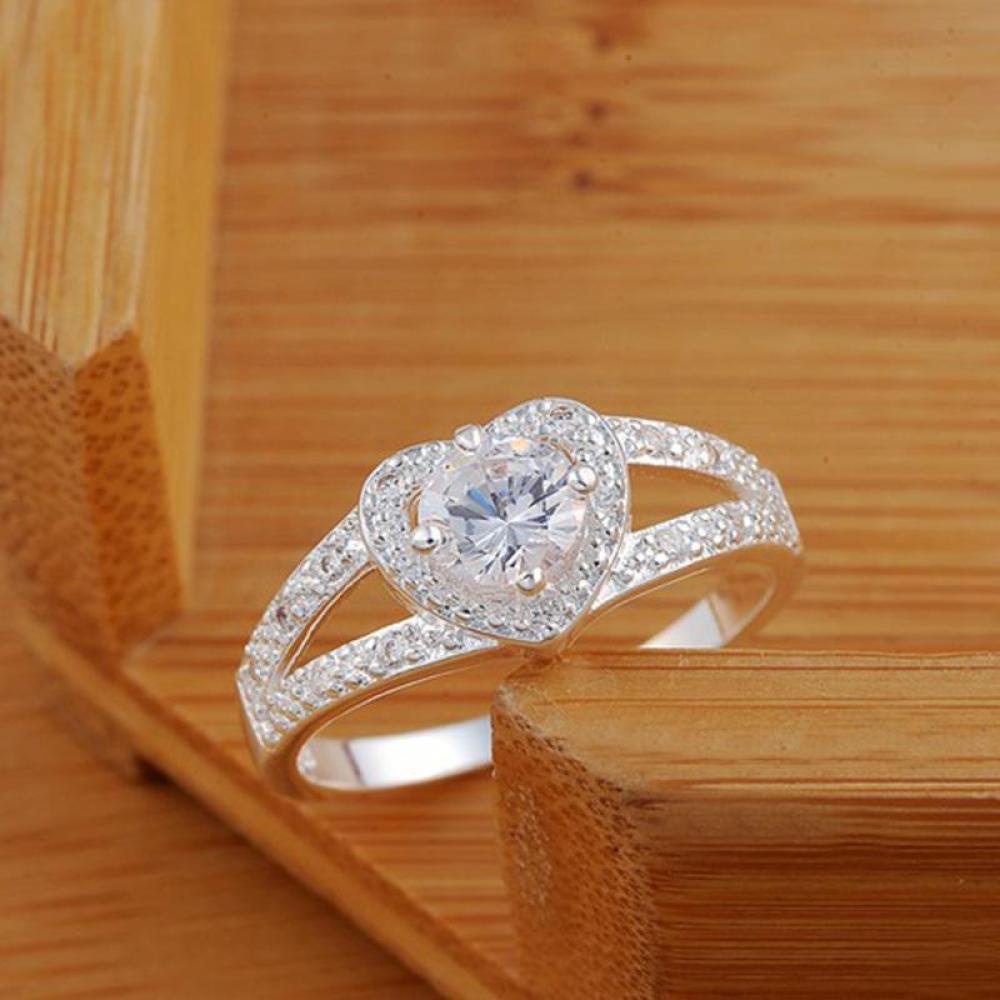 Timekey Cincin Nikah Sterling Silver 925 Desain Hati Unik Hias Kristal Berlian Imitasi A3K2