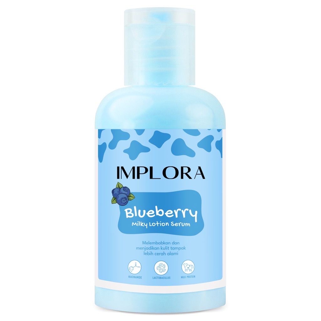 IMPLORA Milky Lotion Serum 60ml Indonesia / Almond Banana Blueberry Cherry Coconut Grape Melon Strawberry / Niacinamide Lactobacillus Milk Protein / Melembabkan Mencerahkan / Skincare Body Care Cream Butter Perawatan Treatment Kulit Tubuh Susu Paket 100ml