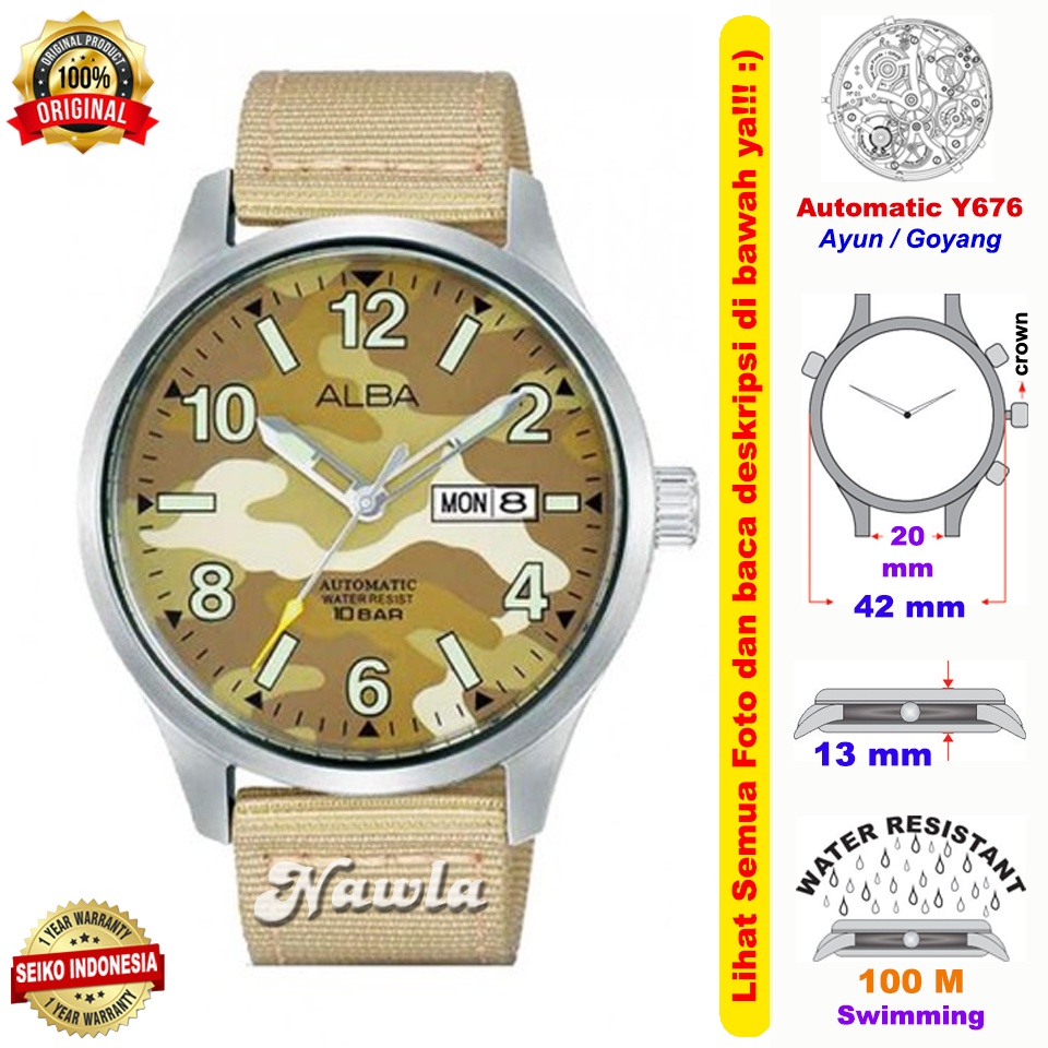 Alba Automatic AL4271X1 Beige Army - Jam Tangan Pria AL4271