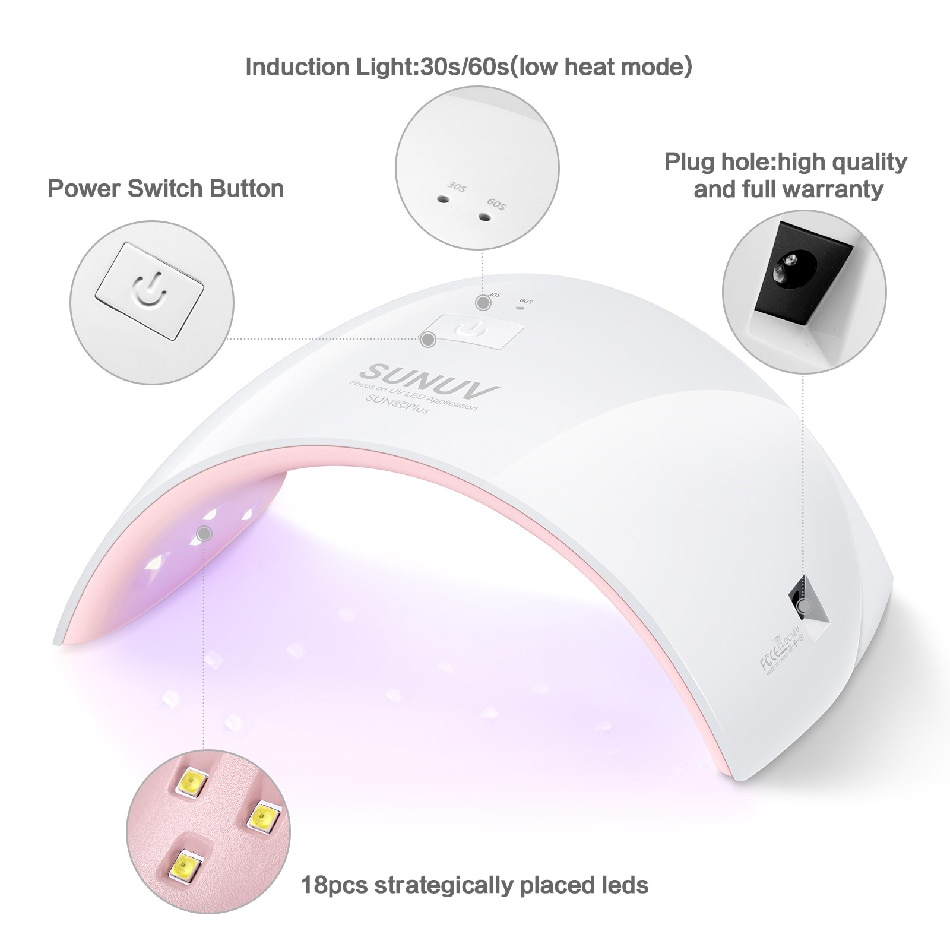 Pengering Kutek PROFESIONAL Kuku Gel Nail Art Smart Portable Lampu UV LED Dryer Lamp lampu Manicure SUNUV SUN9c Plus 36W UV Light LED Nail Dryer UVLED Gel Nail Lamp Arched Shaped Lamps for Nail Art Perfect Thumb Drying Solution