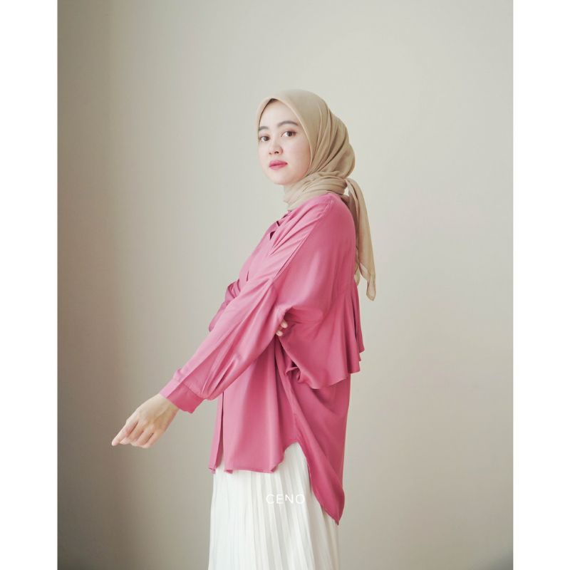 TINY SHIRT RUFFLE TOP KEMEJA WANITA OOTD KEKINIAN POLOS SHAKILA BOTTEGA