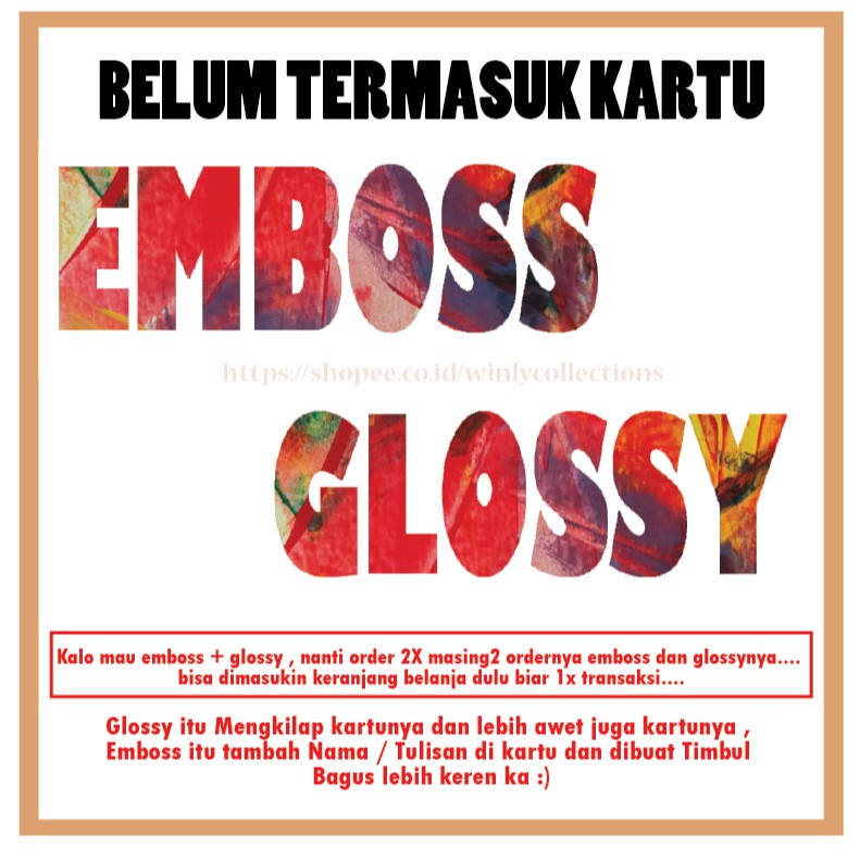 Tambahan Cetak GLOSSY / EMBOSS Nama / Tulisan untuk Kartu Emoney / PVC ( BELUM TERMASUK KARTU )