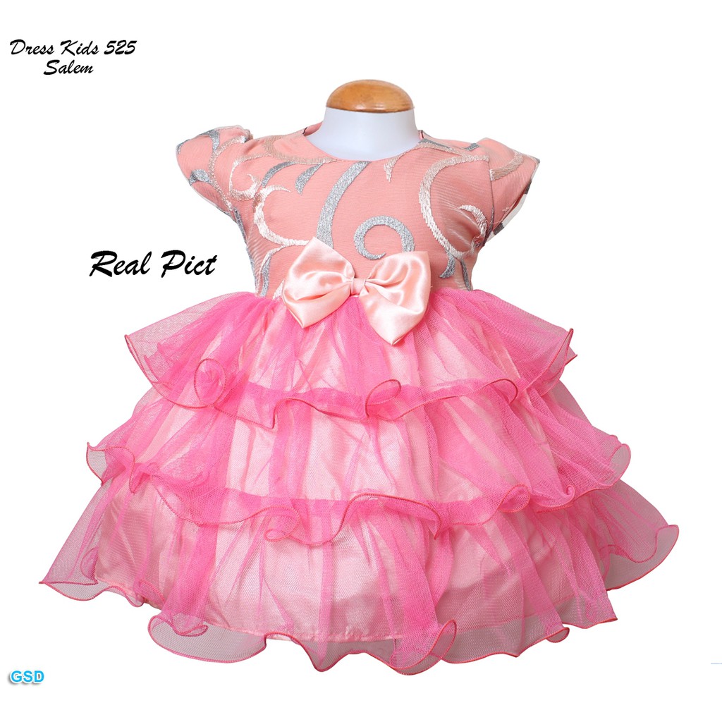 Dress Kids 525/Terusan Dress Anak Bayi Brukat Saten Kombi Gliter Dan Tile/Baju Pesta Terbaru