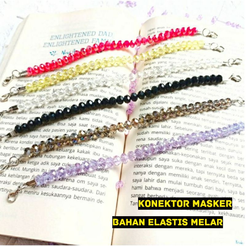 Konektor Earloop Masker Hijab Artis Jilbab Mask Connector Extender Strap Elastis Kristal Ceko Warna