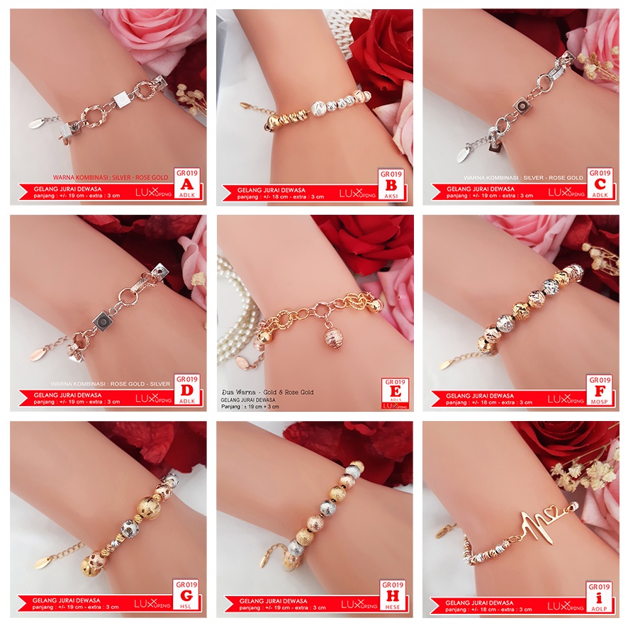 GR 019 Gelang Xuping Dewasa Kombinasi Tiga Warna Silver Gold Rose Gold Perhiasan Lapis Emas Luxx Xuping