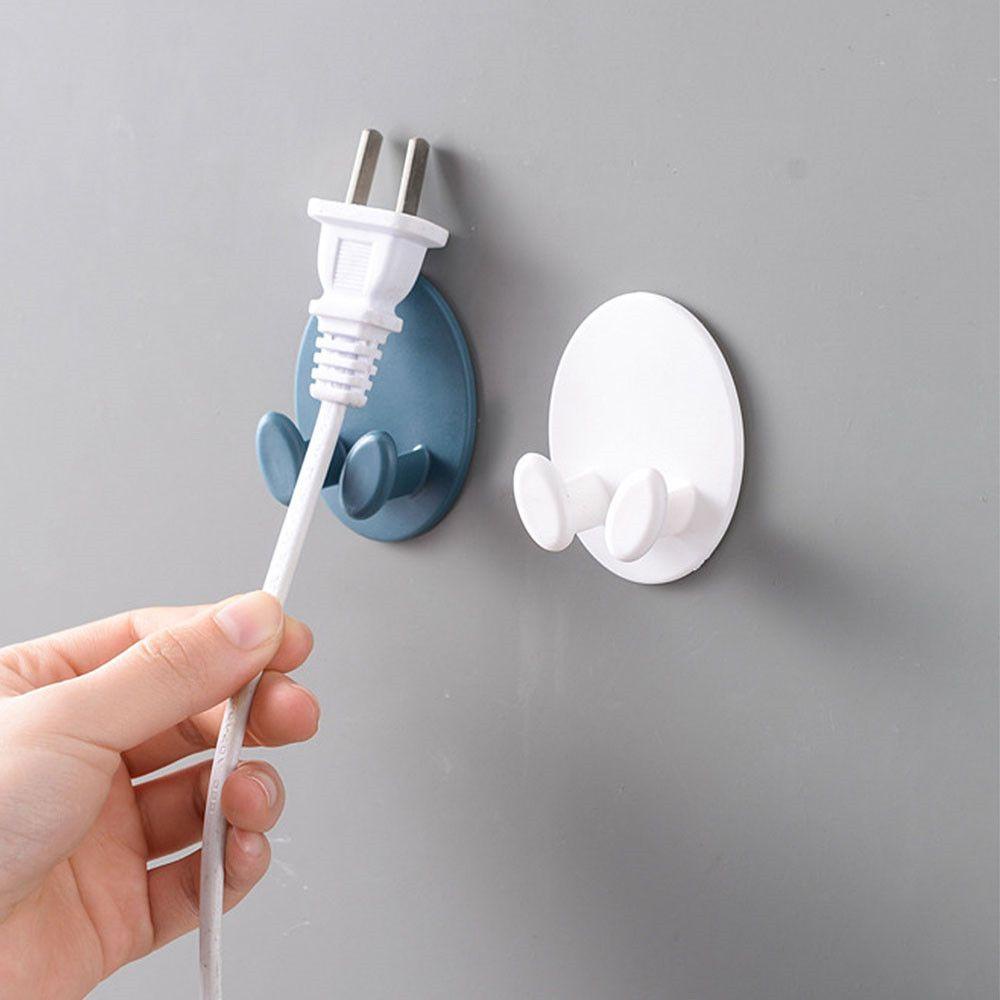 2 Pcs Kait Dinding Penyimpanan Power Plug Soket Dengan Perekat Untuk Dapur / Kamar Mandi