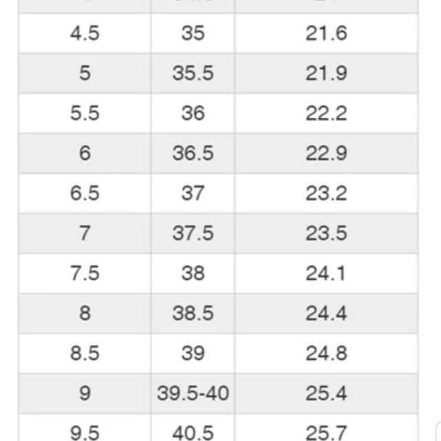 Mk size clearance chart shoes