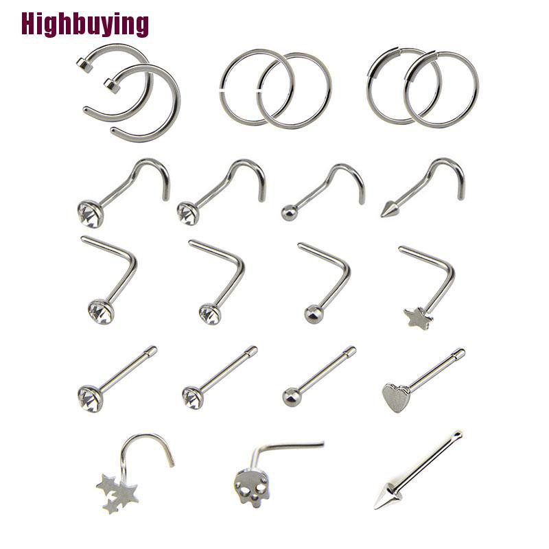 Hbid 21Pcs / Set Cincin Tindik Hidung / Tulang Rawan Telinga Hias Kristal