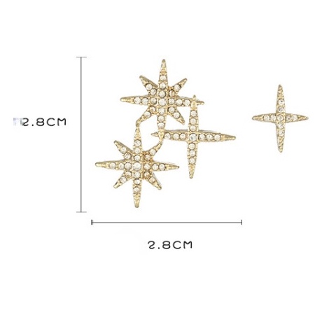 Anting stud Desain Bintang Hutan Asimetris Bahan 925 Silver Gaya Korea