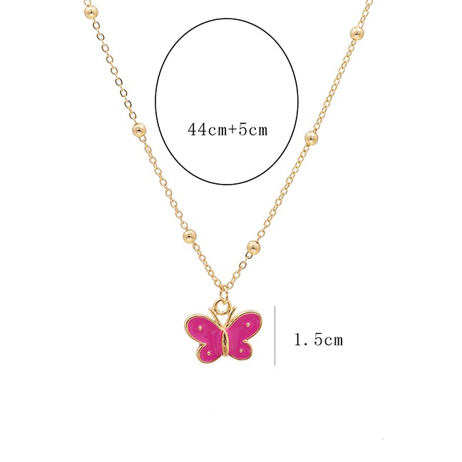 LRC Kalung Fashion 10377 Purple Dripping Oil Bead Butterfly Alloy Necklace
